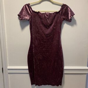 Whimsigoth Y2K Romantic Feminine Elody Velvet Mini Dress Purple Off Shoulder M